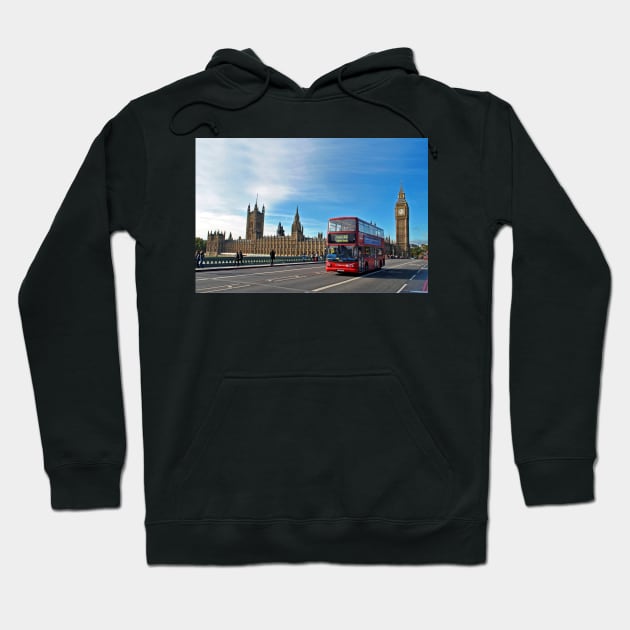 Red Bus Westminster Bridge Houses of Parliament Hoodie by AndyEvansPhotos